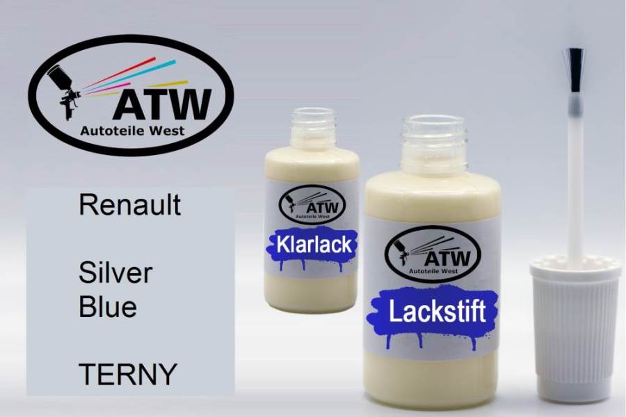 Renault, Silver Blue, TERNY: 20ml Lackstift + 20ml Klarlack - Set, von ATW Autoteile West.